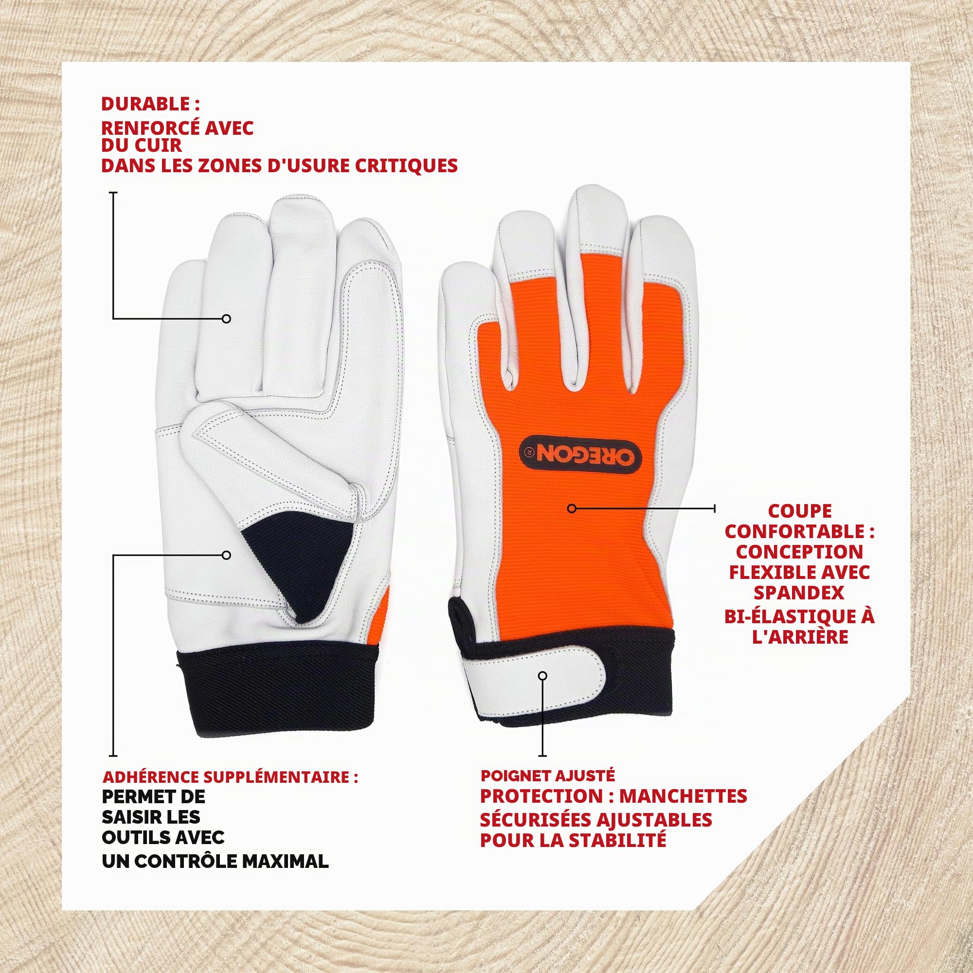 Oregon Gants Travail Haute Adhérence M Taille 10 Cuir