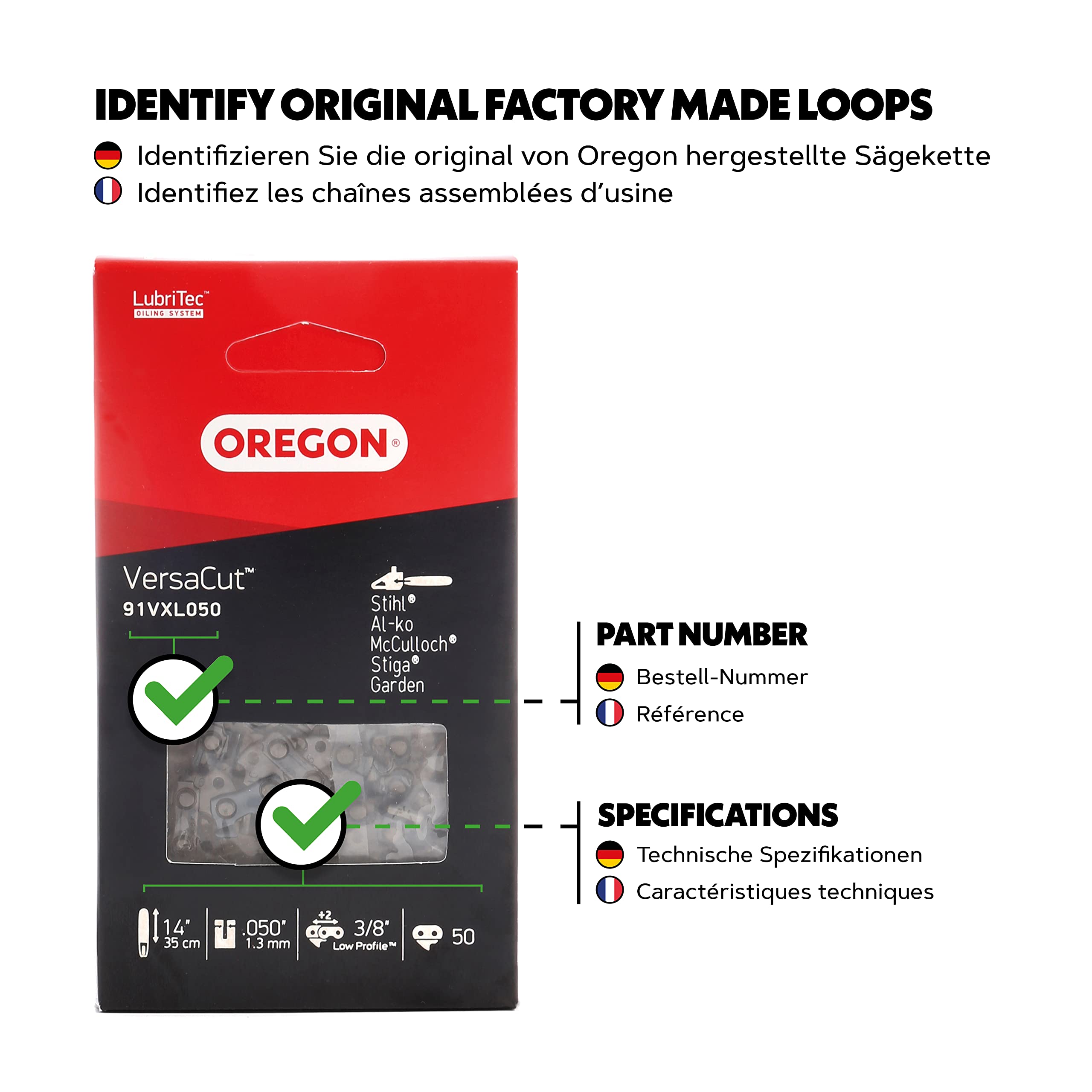 Oregon 91VXL050E Chaîne Tronçonneuse 35 cm 50 Maillons