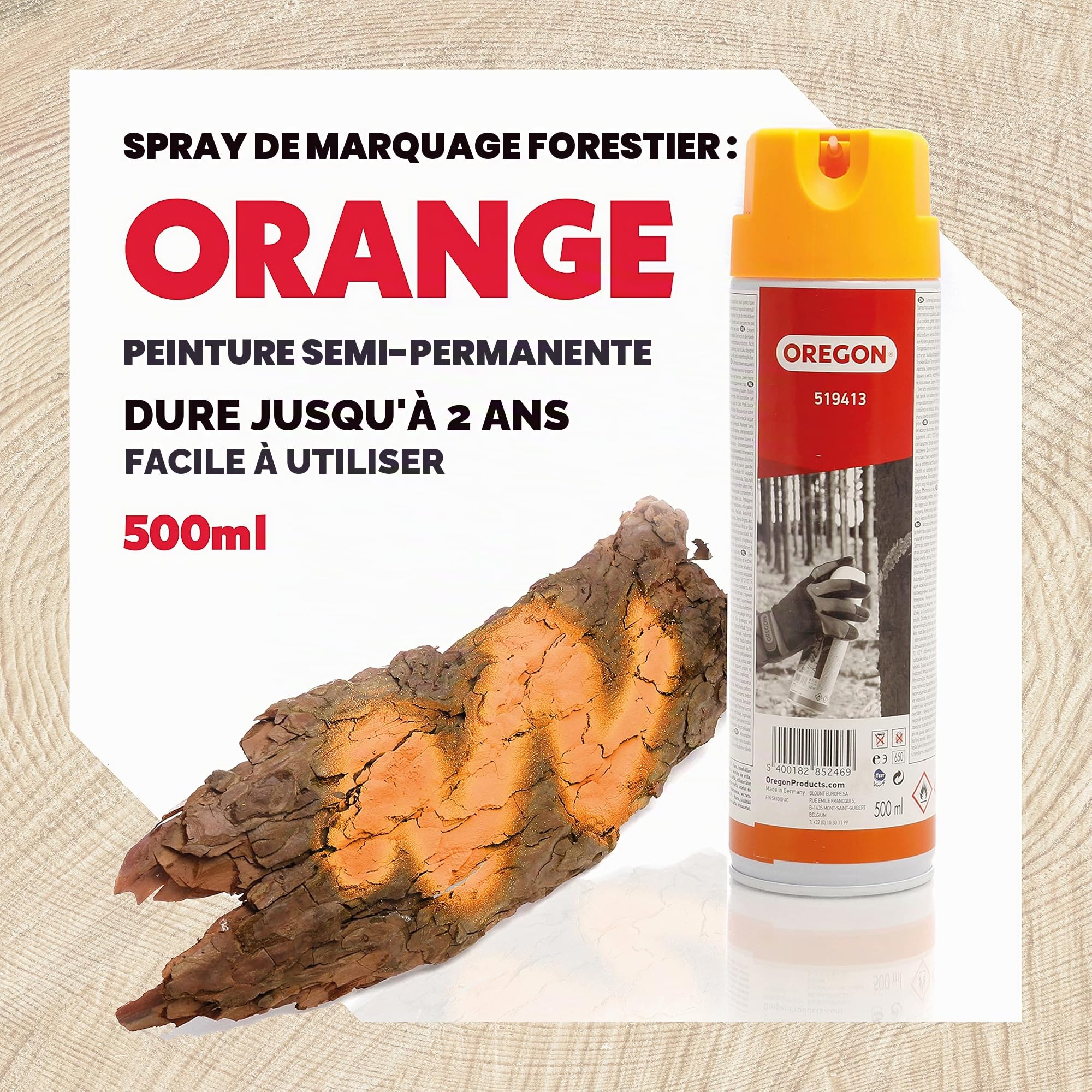 Oregon Spray Marquage Forestier Orange Fluo 500 ml