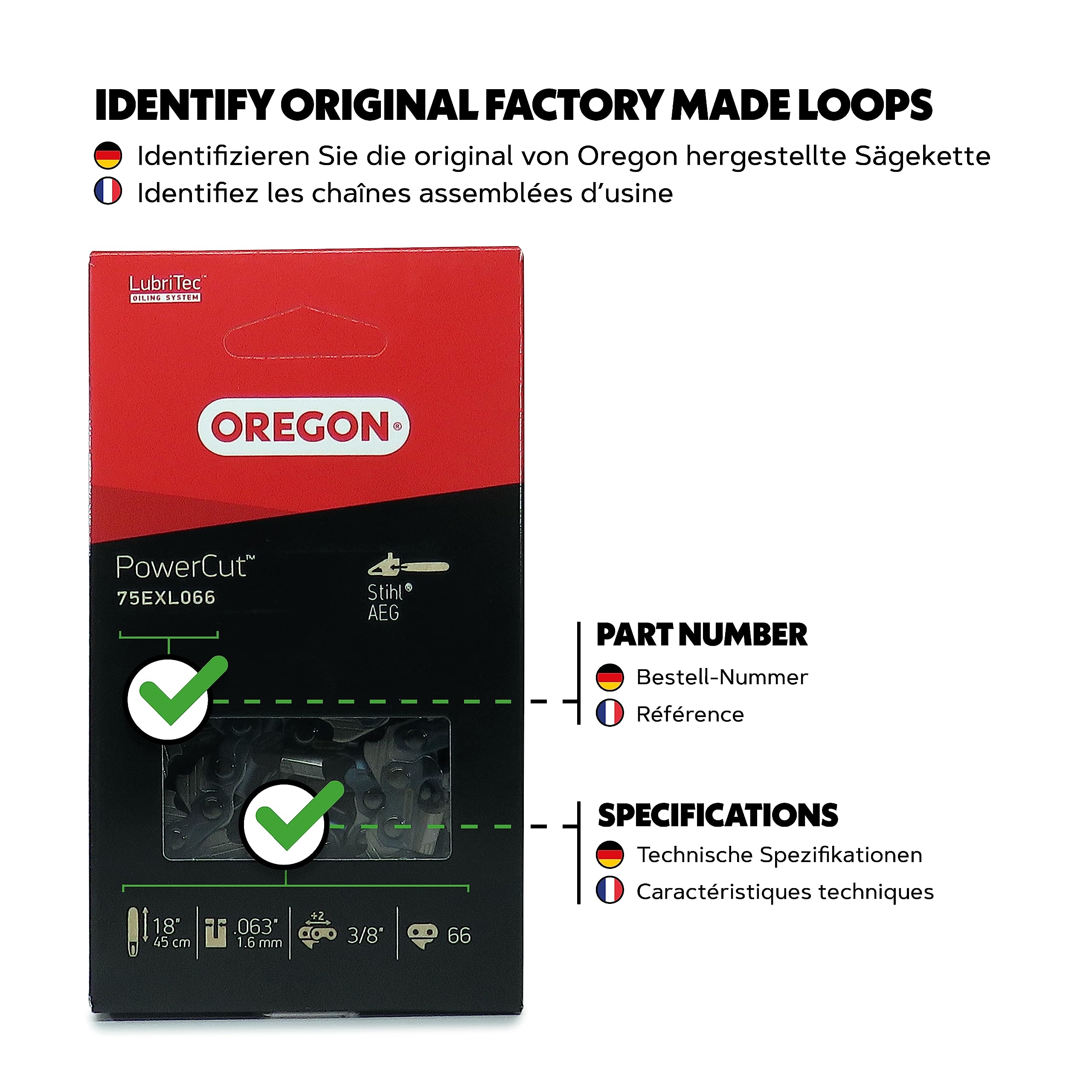 Oregon 75EXL066E PowerCut chaîne tronçonneuse 45 cm 66 maillons