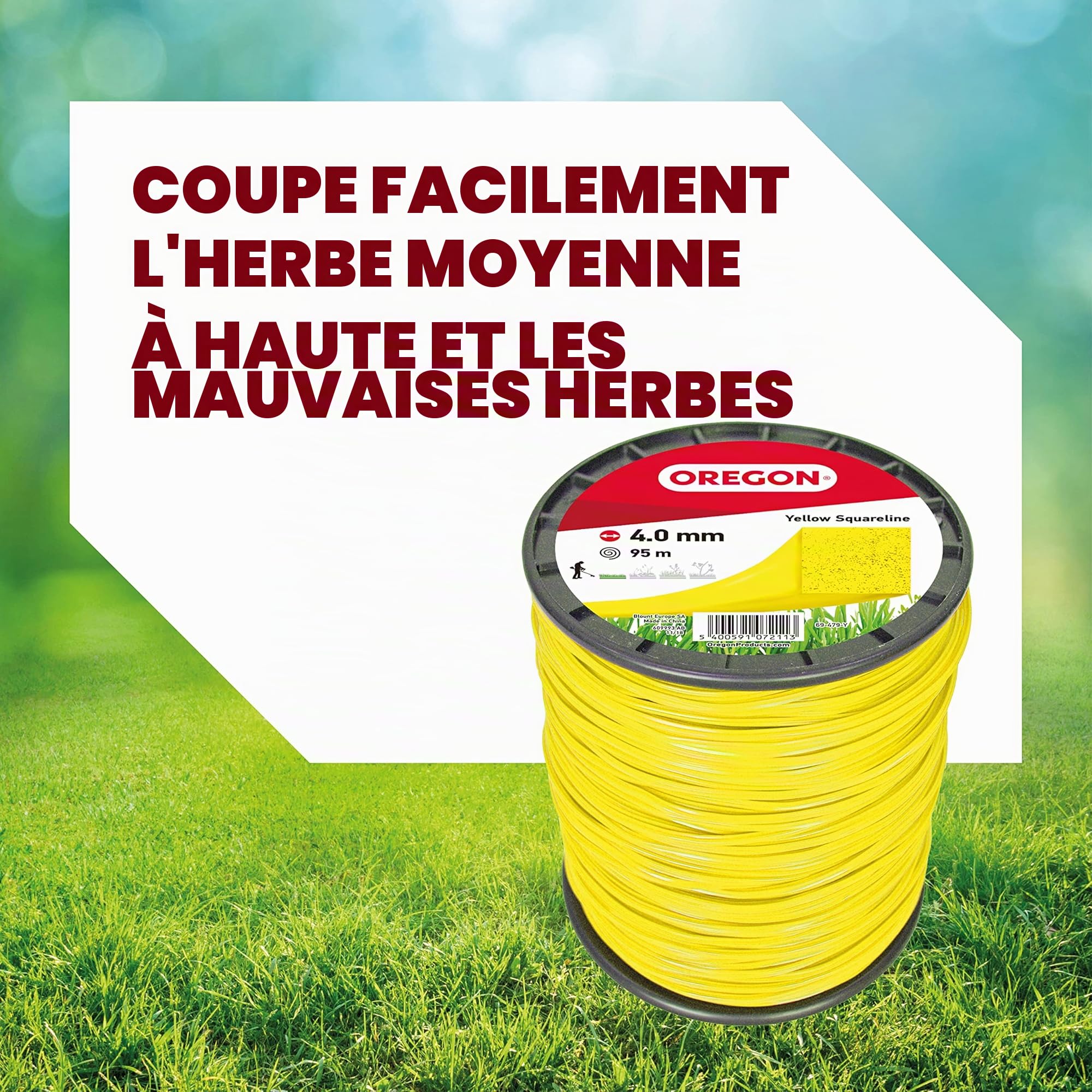 Oregon Fil Débroussailleuse Carré Jaune 4 mm x 95 m Nylon