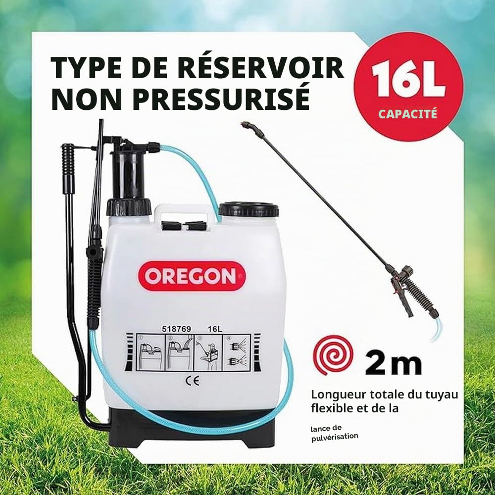 Oregon Pulvérisateur dorsal 16 L lance 2 buses version précédente