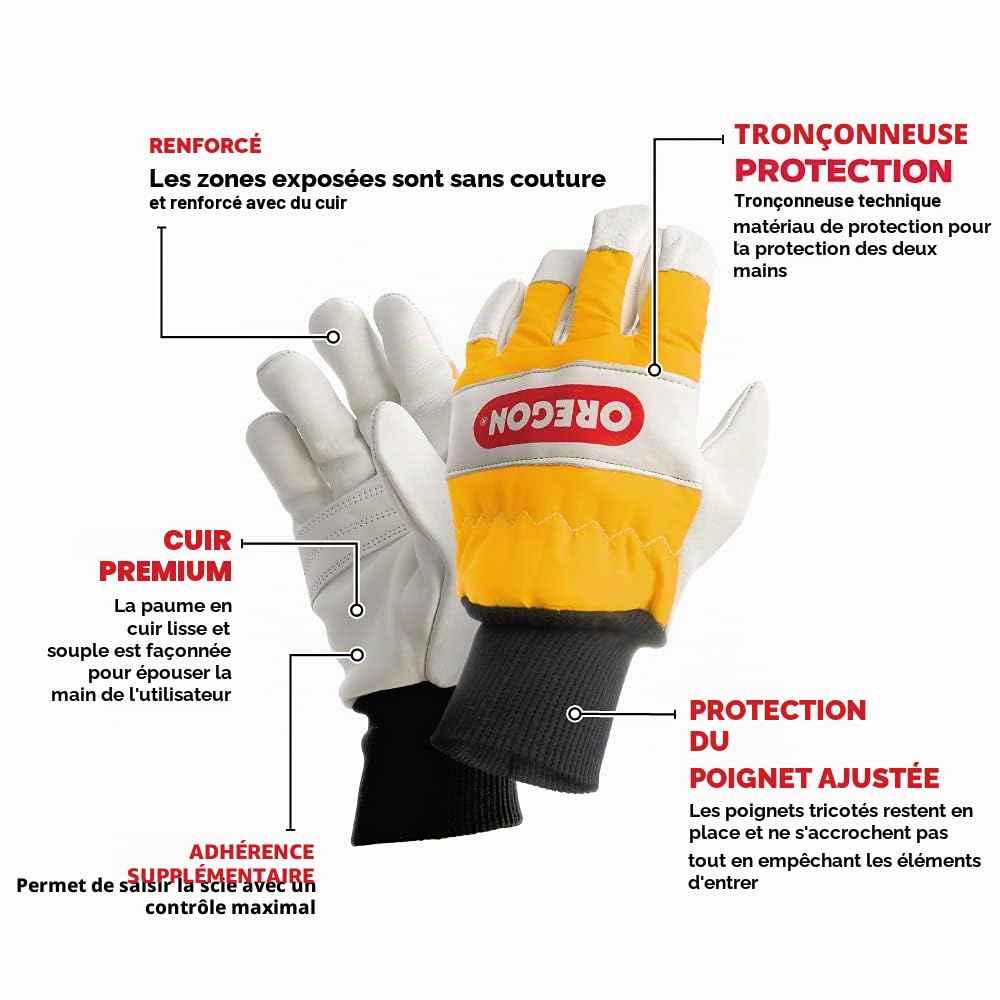 Oregon Gants Protection Tronçonneuse Cuir M Jaune