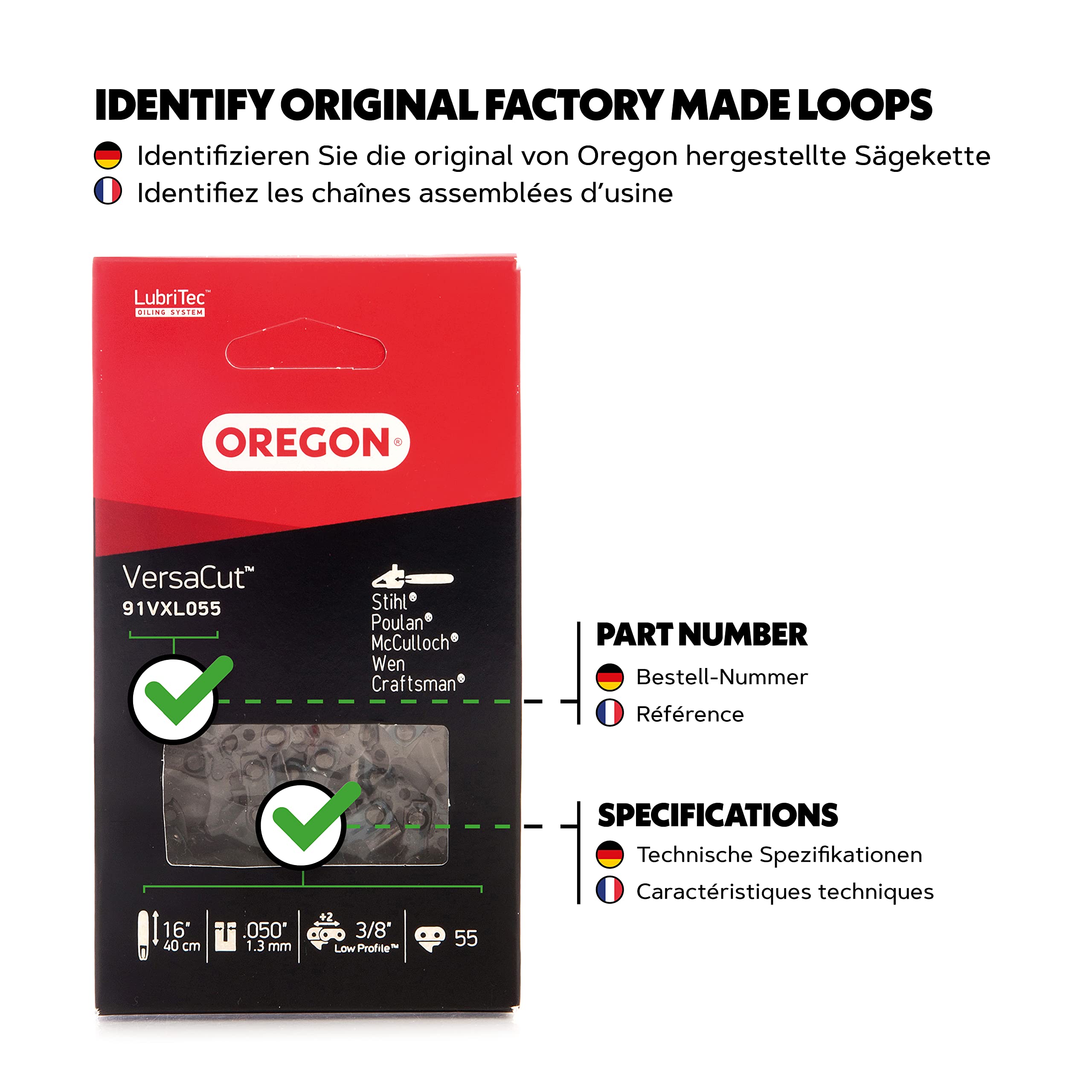 Oregon 91VXL055E VersaCut chaîne tronçonneuse 40 cm 55 maillons